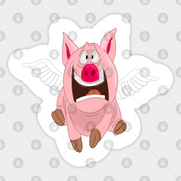 Cute Flying Pig named Bacon - Illustration Sticker by Le petit fennec